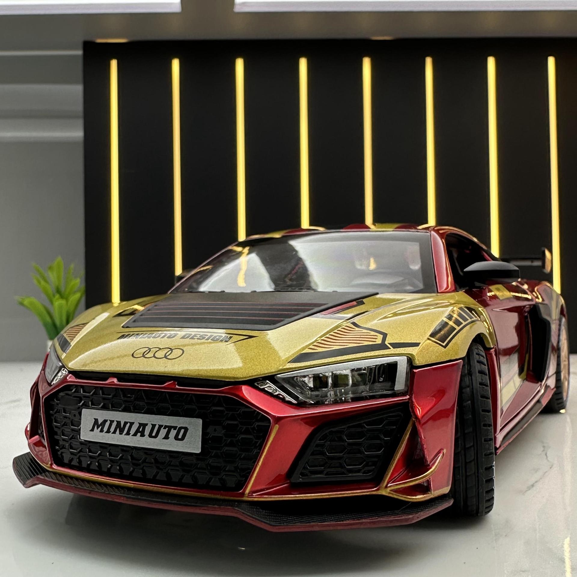 Jianyuan Alloy Car Model Audi R8 Track Sports Car With Sound And Light Pull Back Boy Toy Car Model Ornaments Collection