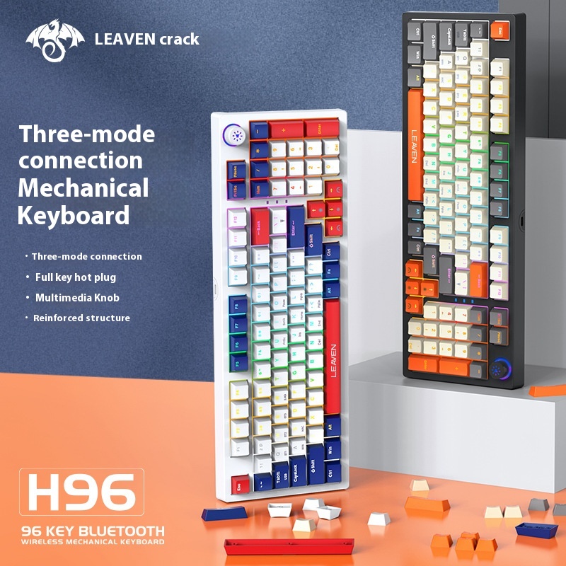 Crack H96 Three-mode Mechanical Keyboard Hot-swappable RGB Russian E-sports Gaming Bluetooth Wireless Keyboard
