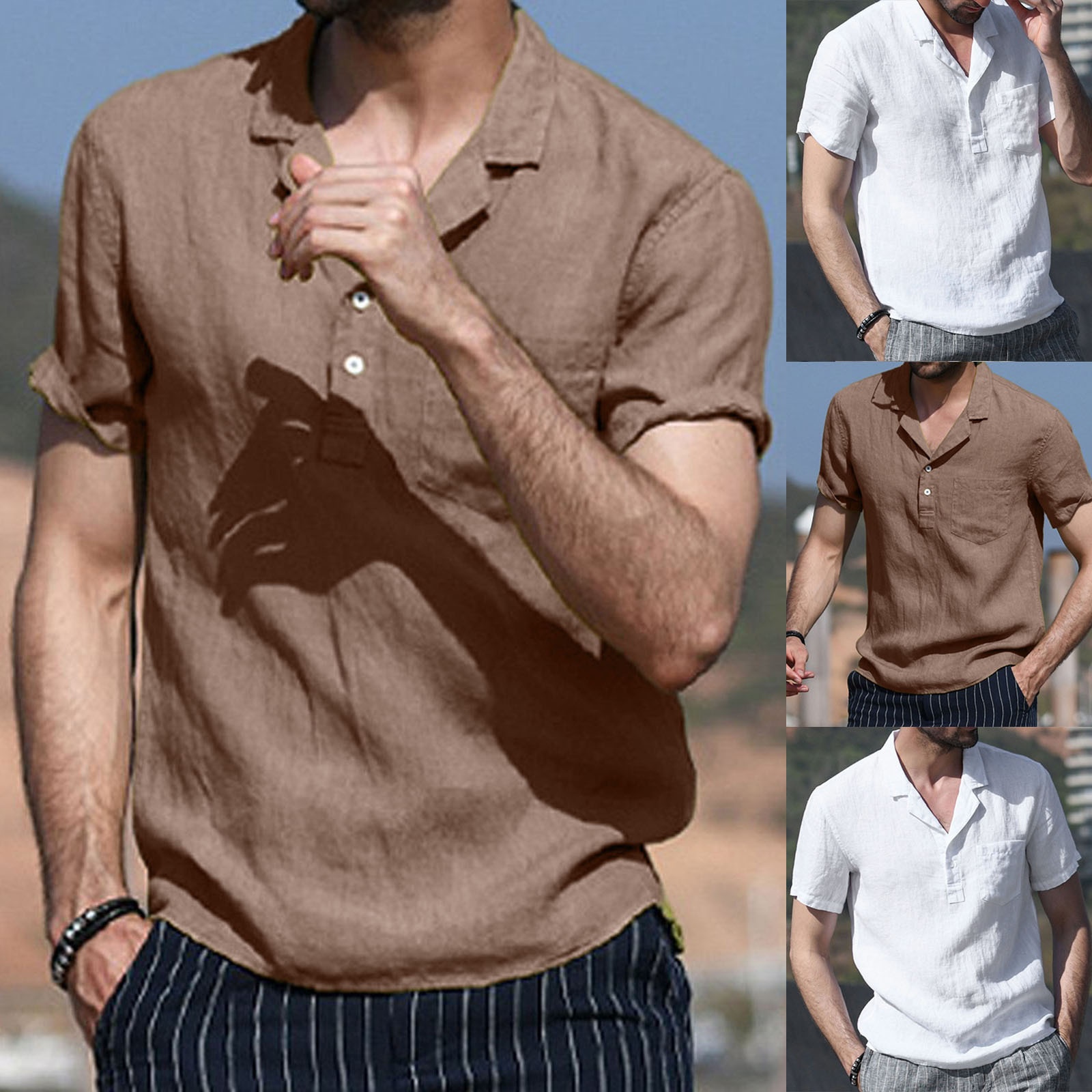 Summer Men's Casual Linen Shirt Retro Chinese Style Stand Collar Slim Fit Cotton And Linen Short Sleeve Shirt
