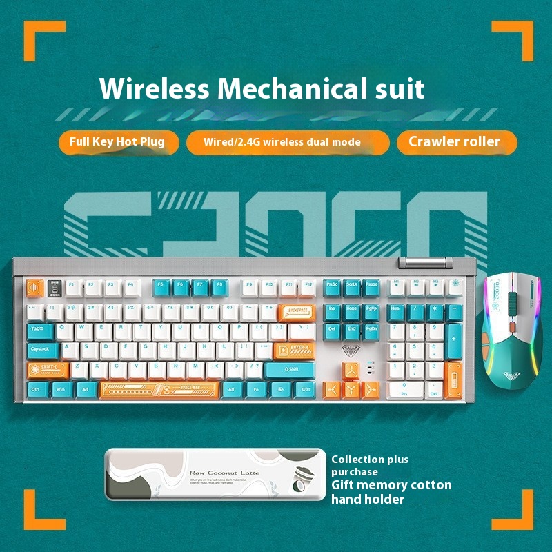 Wolf Spider F3050 Wireless Dual-mode Mechanical Keyboard And Mouse Set E-sports Game Hot-swappable Shaft 108 Keys