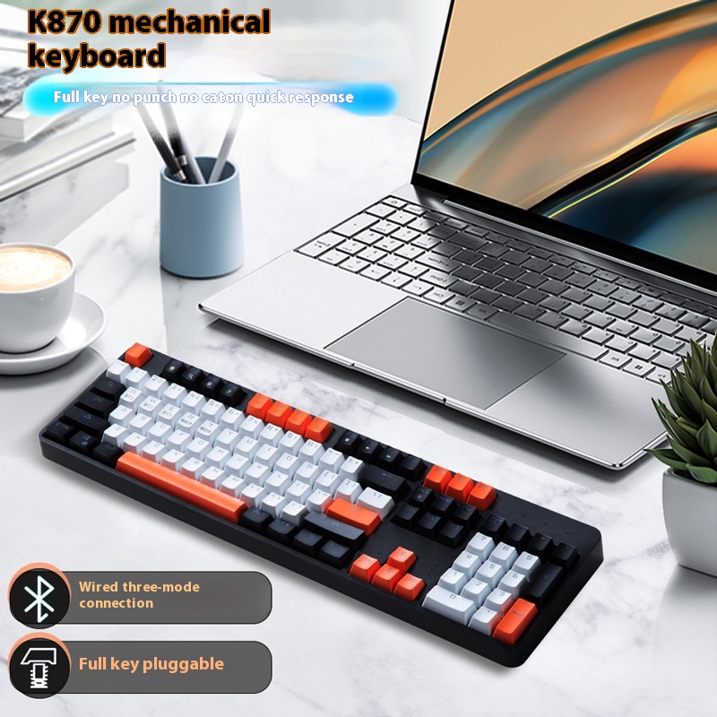 87/104 Key Wireless Bluetooth Three-mode Mechanical Keyboard Blue Axis Gaming Keyboard Office Tablet
