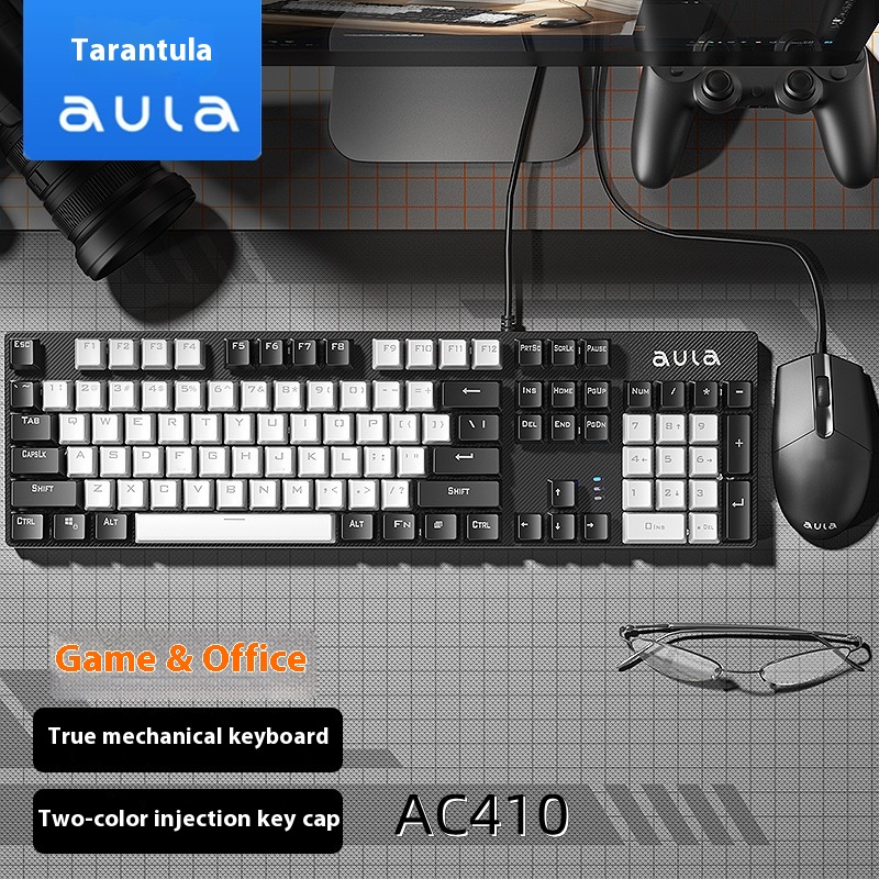 Wolf Spider AC410 Wired USB Blue Axis Red Axis Mechanical Keyboard Mouse Set Computer Game Office Black And White Keyboard
