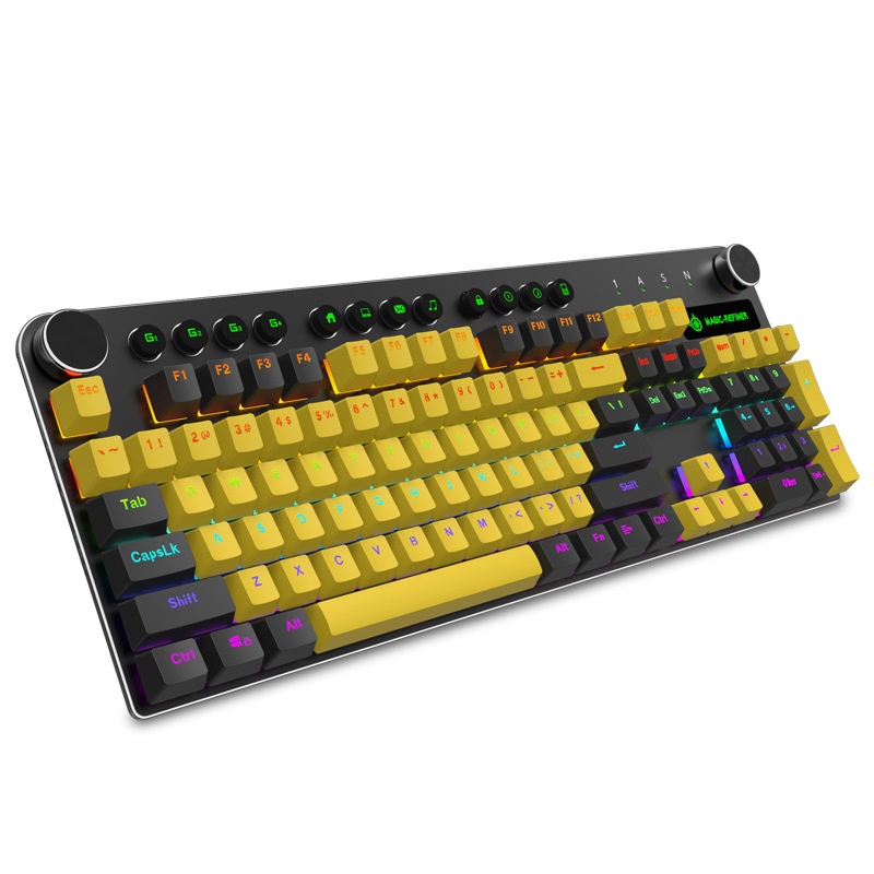 Magic Refiner MK13 Mechanical Keyboard 104 Keys PBT Square Keycap Yellow Gray Internet Cafe Dedicated Game Mechanical Keyboard
